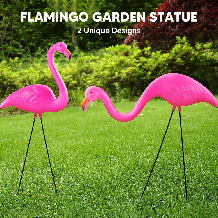 Joyfy 2 Pack Small Pink Flamingo, 2 Styles Yard Flamingo Decor for Sidewalks and Garden, Outdoor Decoration, Luau Party, Tropical Party Decor, 2 of 5