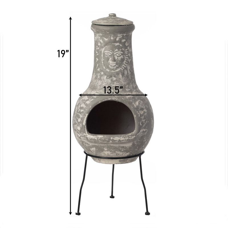 Vintiquewise Outdoor Clay Chiminea Fireplace Sun Design Wood Burning Fire Pit with Sturdy Metal Stand, Barbecue, Cocktail Party, Cozy Nights Fire Pit, 4 of 8