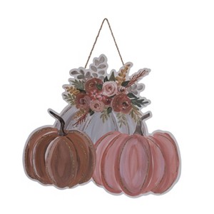 Transpac MDF Pumpkins Door Hanger Wall Sign Multicolor Fall Harvest Wood Decor for Indoor Use and Gift Giving - 1 of 4
