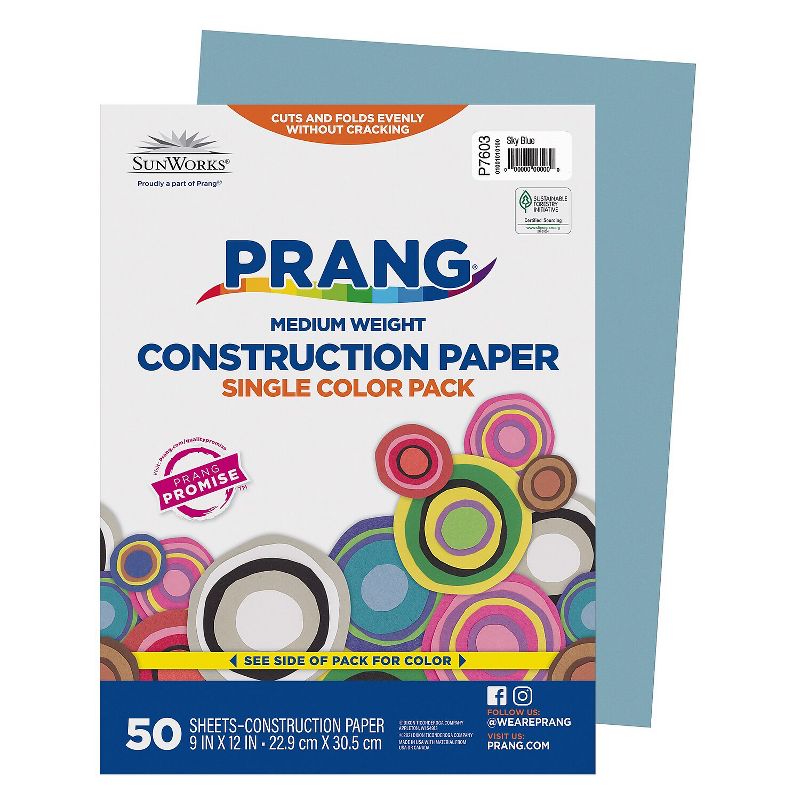 Prang 9" x 12" Construction Paper Sky Blue 50 Sheets/Pack (P7603-0001), 2 of 7