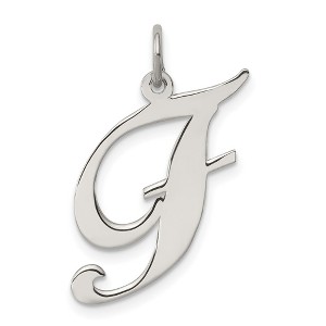 Black Bow Jewelry Sterling Silver, Ella Collection, LG Fancy Script Initial F Pendant - 1 of 4