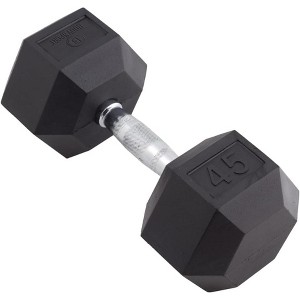 Body Sport Rubber Encased Hex Dumbbell Weight, Strength Training Equipment for Home Gym, Black - 1 of 4