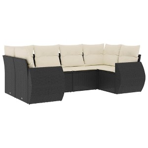 vidaXL 6 Piece Patio Sofa Set with Cushions Black Poly Rattan - Black and Cream - 1 of 4