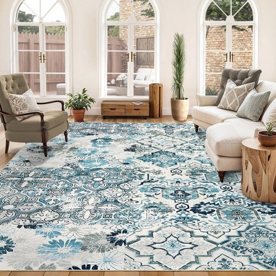 Vintage Floral Medallion Ultra-Thin Non-Slip Washable Area Rugs