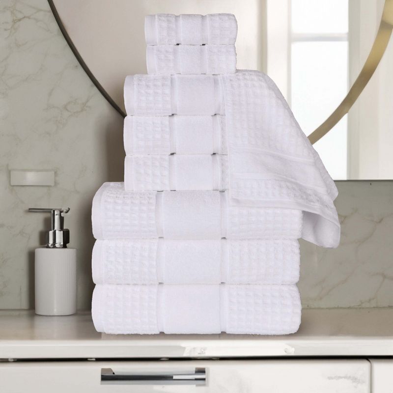 Zero Twist Cotton Waffle Honeycomb Medium Weight 9 Piece Bathroom Towel Set by Blue Nile Mills, 2 of 10