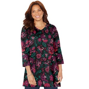 Catherines Women's Plus Size Easy Fit 3/4-Sleeve V-Neck Tunic - 1 of 4