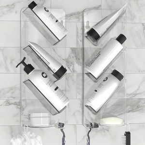 Two-piece set easy to clean durable rust-proof bathroom storage rack, no suction cups, no screws, wall-mounted adjustable shower cage, acrylic shelf - 1 of 4