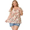 Agnes Orinda Women's Plus Size Chiffon Tie Neck Tassel Lace Insert Flare Short Sleeve Floral Blouses - image 4 of 4