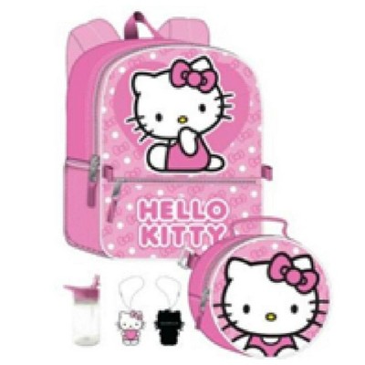 Sanrio Hello Kitty 4PC Backpack Set with an Insulated Lunch Bag, Reusable Bottle, and Keychain