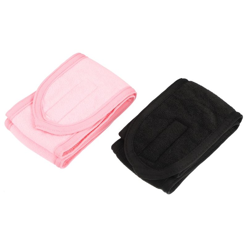 Unique Bargains 2 Pcs Towel Headbands Make Up Hair Band Spa Yoga Self-Adhesive Tape Pink Black, 1 of 7