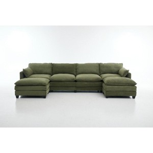 Hyleory Corduroy U-Shaped Sectional Sofa, 4-Seater Couch with 2 Movable Ottomans, Modular Living Room Furniture - 1 of 4