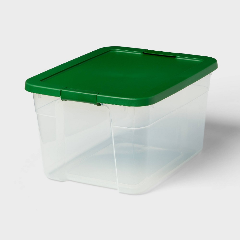 SEE SPECS. 66qt Latching Clear Storage Box - Clear Base Regal Green Lid and Latch - Brightroom™: Stackable Plastic Utility Tubs, 66qt Capacity