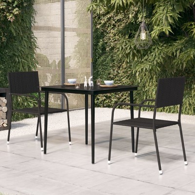 vidaXL Patio Dining Table Black 31.5 inches x31.5 inches x29.1 inches  Steel and Glass