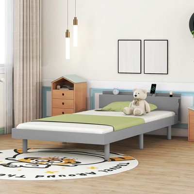 Modern Design Twin Size Platform Bed Frame, With Built-in USB Port, Headboard, Under Bed Storage Space, Easy Assembly