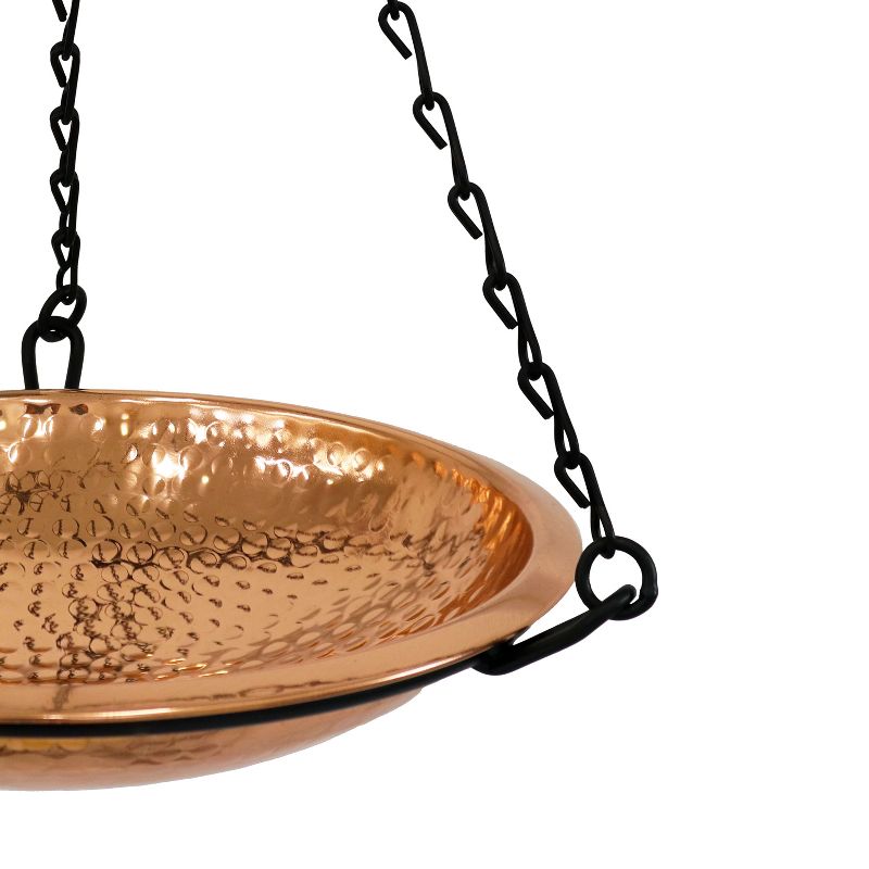 Sunnydaze Outdoor Hand-Hammered Hanging Bird Bath or Bird Feeder with Detachable Bowl and Hanging Chain - Copper - 17.5", 4 of 7