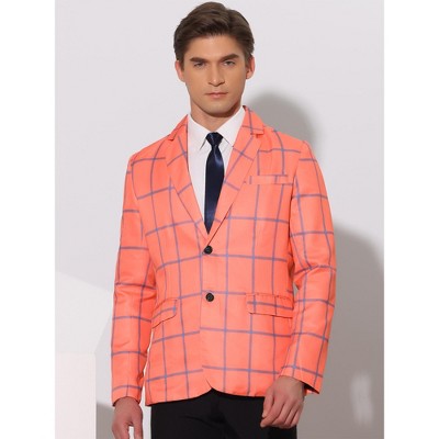 Lars Amadeus Men's Notch Lapel Two Button Contrasting Color Plaid Sports Coat Orange Red Small — фото 2
