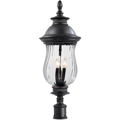 Minka Lavery Rustic Outdoor Post Light Fixture Heritage Bronze 33" Ribbed Mouth Blown Glass for Exterior Barn Deck House Porch