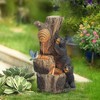 LuxenHome 21.9" H Bear and Honey Beehive Tree Resin Outdoor Fountain with Lights Brown - 4 of 4