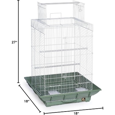 Green and White Metal Bird Cage with Plastic Base