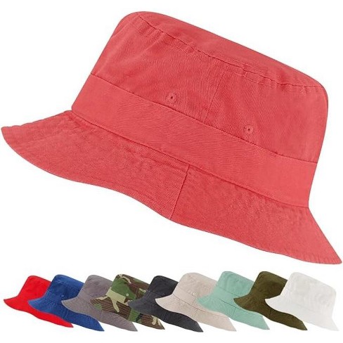 Market & Layne Bucket Hat for Men, Women, and Teens, Adult Packable Bucket  Hats for Beach Sun Summer Travel (Coral-Medium/Large)