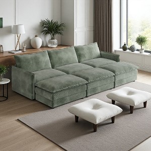 109" Corduroy Cloud Modular Sectional Sofa Bed with 3 Ottomans - 1 of 4