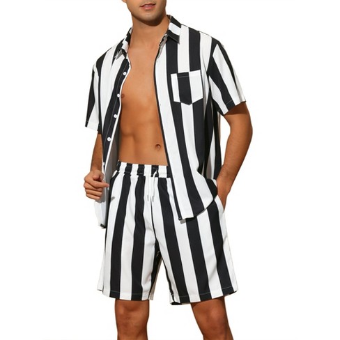 Lars Amadeus Men's Hawaiian Beach Shirt Shorts Striped Sets 2 Pieces ...