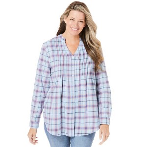 Woman Within Plus Size Pintucked Flannel Shirt - 1 of 4