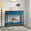 LOVSON 39.37''Vintage Country-Style Entryway Table with Double Drawers and Bottom Shelf, Suitable for Living Rooms and Hallways, Pagoda Blue - 2 of 4