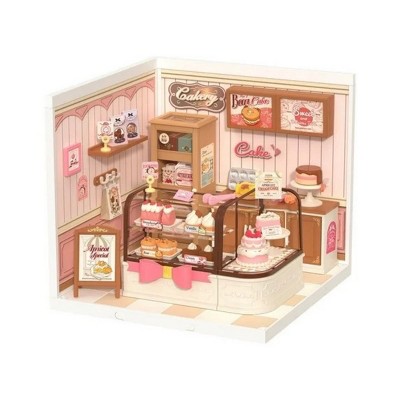 ROBOTIME 3D Puzzles DIY Miniature Dollhouse Cake Shop, Dessert Shop Building Set Toys Playset, Decorative Ornaments for Gift, Pink, 6"*6.4"*6"