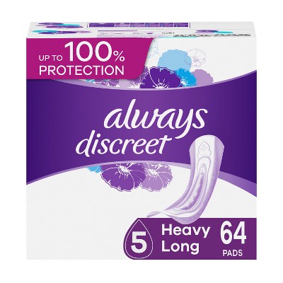 Image of Always Discreet Heavy Long Absorbency 5 Drop Base Pads - 64ct