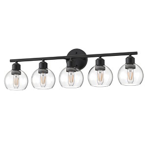 DORESshop 31 in. 5-Light Bathroom Vanity Light Fixtures Over Mirror, Black Bathroom Light Fixtures with Clear Globe Glass Shades - 1 of 4