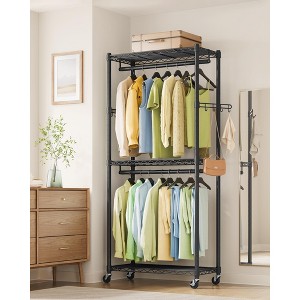 SONGMICS Garment Rack, Heavy-Duty Rolling Clothes Rack, Portable Closet Rack, 29.5-Inch Wide Clothing Rack on Wheels, Ink Black - 1 of 4