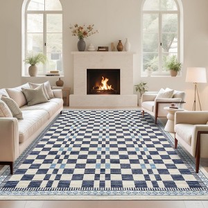 Modern Washable Area Rug for Living Room, Foldable Geometric Throw Carpet with Non Slip Backing, Low Pile Stain Resistant Floor Cover - 1 of 4