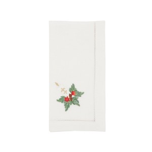 Saro Lifestyle Festive Candle Embroidered Napkin (Set of 6), White, 20"x20" - 1 of 3