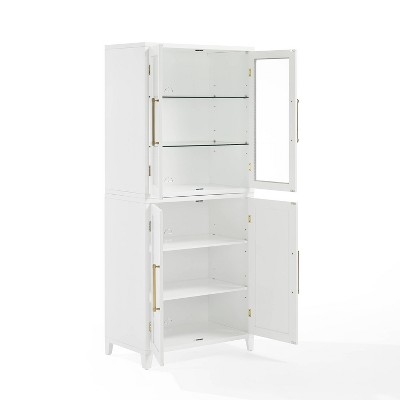 White and Gold Glass Door Curio Cabinet with Adjustable Shelves