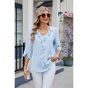 Women 3/4 Long Sleeve Ruffle Pleated Shirt Summer Fall Casual V Neck Loose Top - 2 of 4