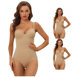 INSPIRE CHIC Women's Adjustable Straps Tummy Control Shaping Mesh Bodysuit with Bra 3 Packs - 1 of 4