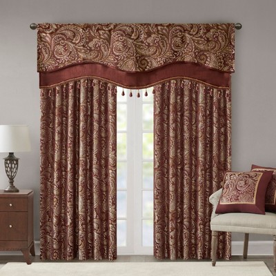 Classic Luxurious Paisley Motif Jacquard Weave Window Valance, Solid Faux Silk Flat Piping Detailed Valance for All Seasons