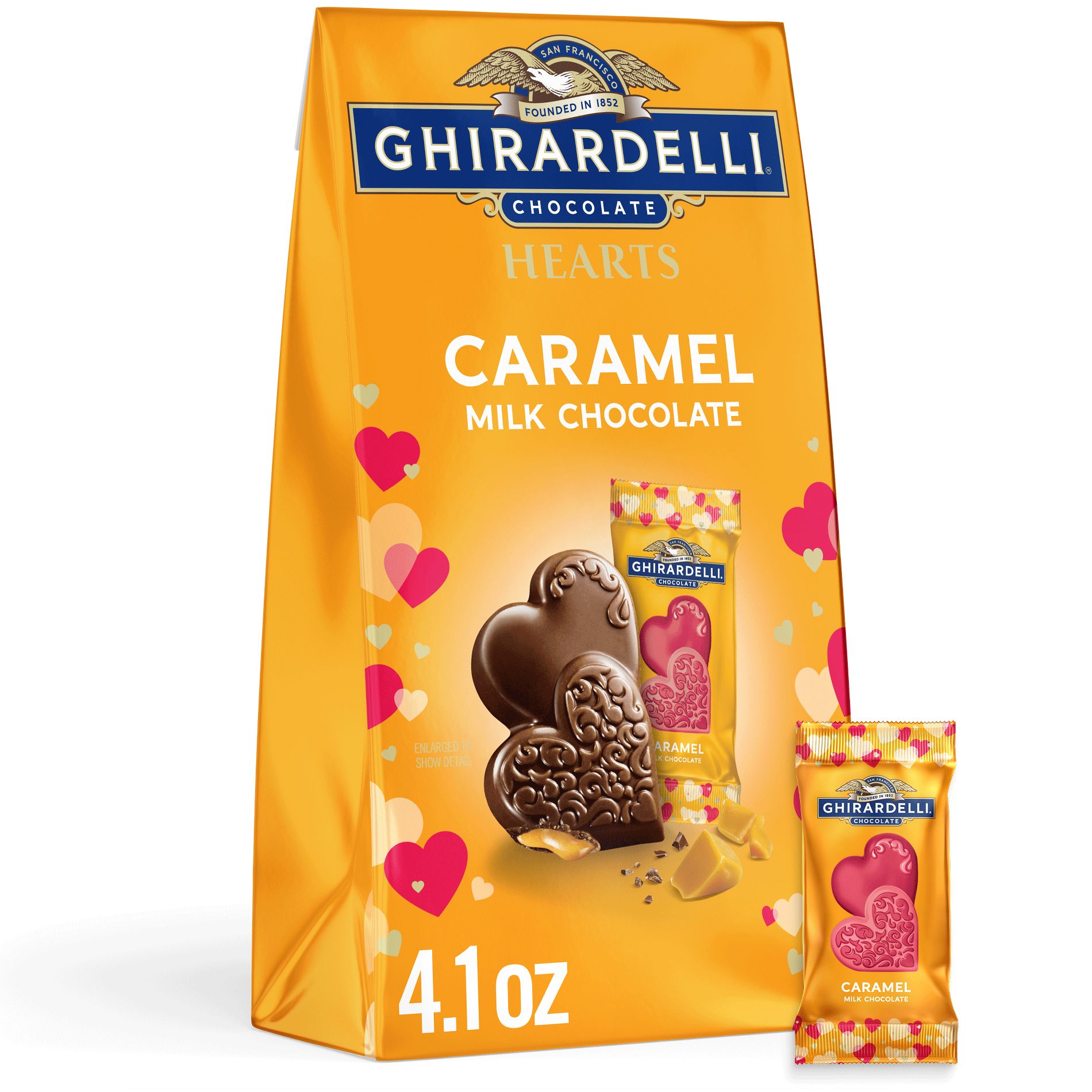 Ghirardelli Valentine's Caramel Milk Hearts Chocolate Candy Bag - 4.1oz