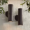 Possini Euro Design Ellis Outdoor Wall Light Fixtures Set of 2 Bronze Cylinder Up Down 11 3/4" for Post Exterior Barn Deck House Porch Yard Patio - 2 of 4