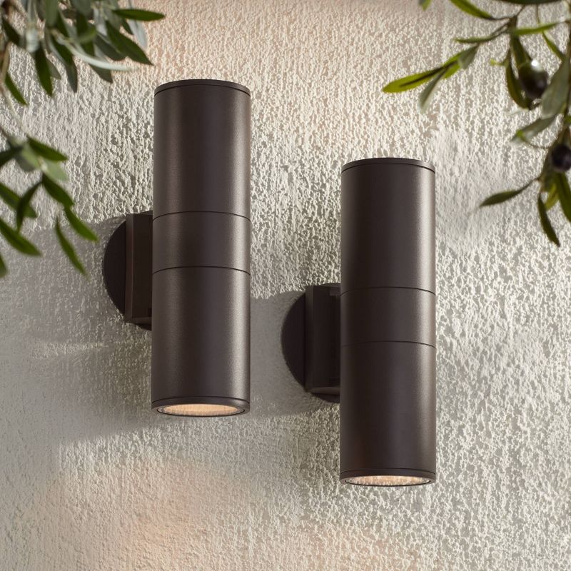Possini Euro Design Ellis Outdoor Wall Light Fixtures Set of 2 Bronze Cylinder Up Down 11 3/4" for Post Exterior Barn Deck House Porch Yard Patio, 2 of 9