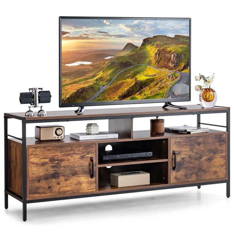 Costway Industrial TV Stand for TVs up to 65'' Media Center w/ Cabinets & Adjustable Shelf, 1 of 11