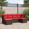 vidaXL 6 Piece Patio Sofa Set with Cushions Brown Poly Rattan - Brown and Red Without Table - 2 of 4