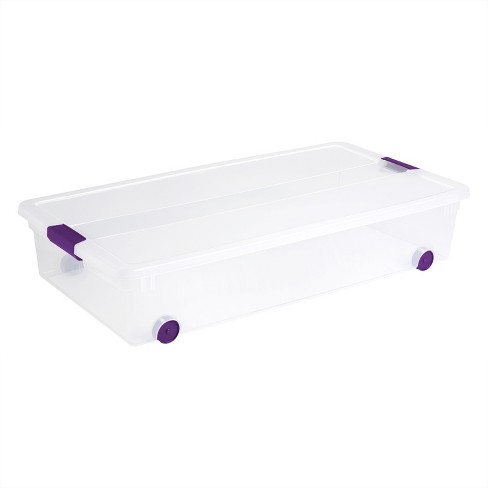 Sterilite ClearView Latch Box, Clear with Purple Latches, 66 Qt