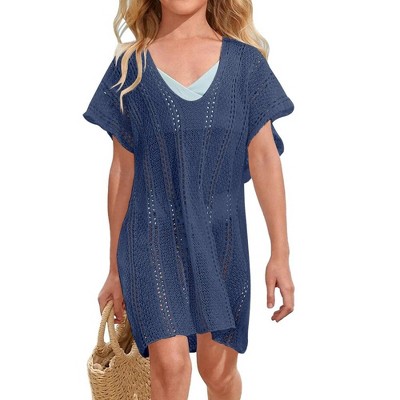 Girls Crochet Beach Cover Up Lightweight U Neck Kids Swimwear Above Knee Beach Cover Up for Girls Beachwear Tops