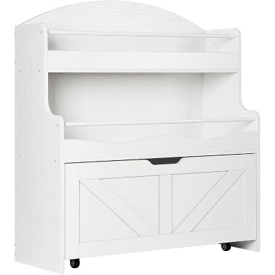 Kids Bookshelf, Toy Storage Organizer with Movable Drawer, Children Bookcase with Crossbar