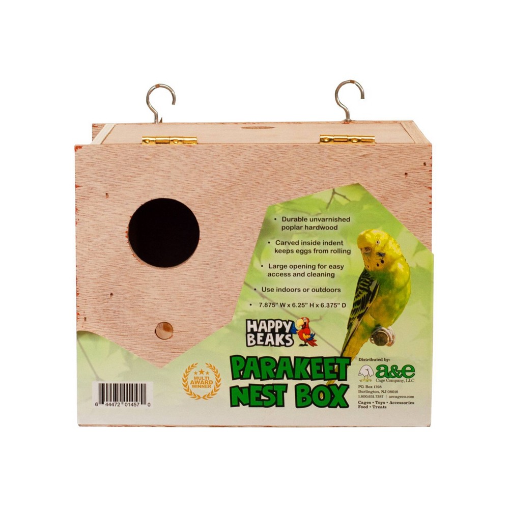 A&E Cage Company Happy Beaks Parakeet Nest Box Bird Interactive Toy - Natural Wood