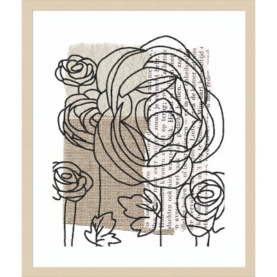 Svelte Natural Framed Abstract Floral Line Art Print, 21" x 25"