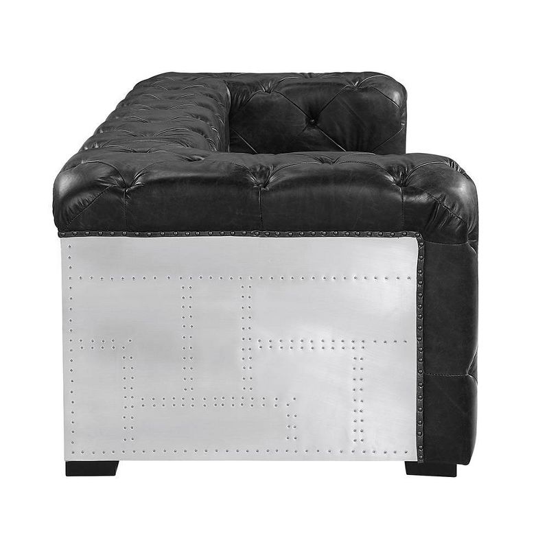 94.5&#34; Brancaster Sofa Black Top Grain Leather and Aluminum - Acme Furniture, 5 of 9