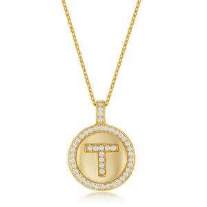 Bella Silver Sterling Silver Micro Pave Circle 18" Pendant Necklace - Available Colors: Silver, Gold - 1 of 2